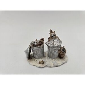 Lemax miniature figurine Racoon in garbage cans Trash can bandits 2.5" Long